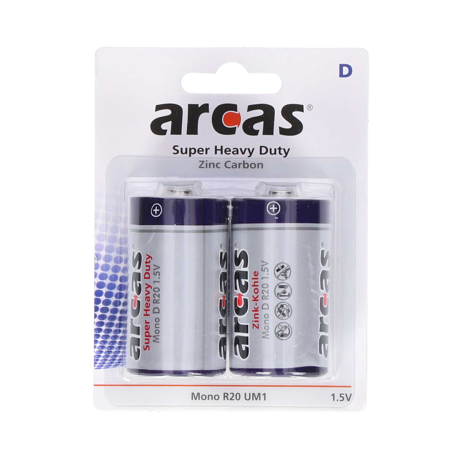 Arcas Zink-Kohle Mono-Batterien R20 2er