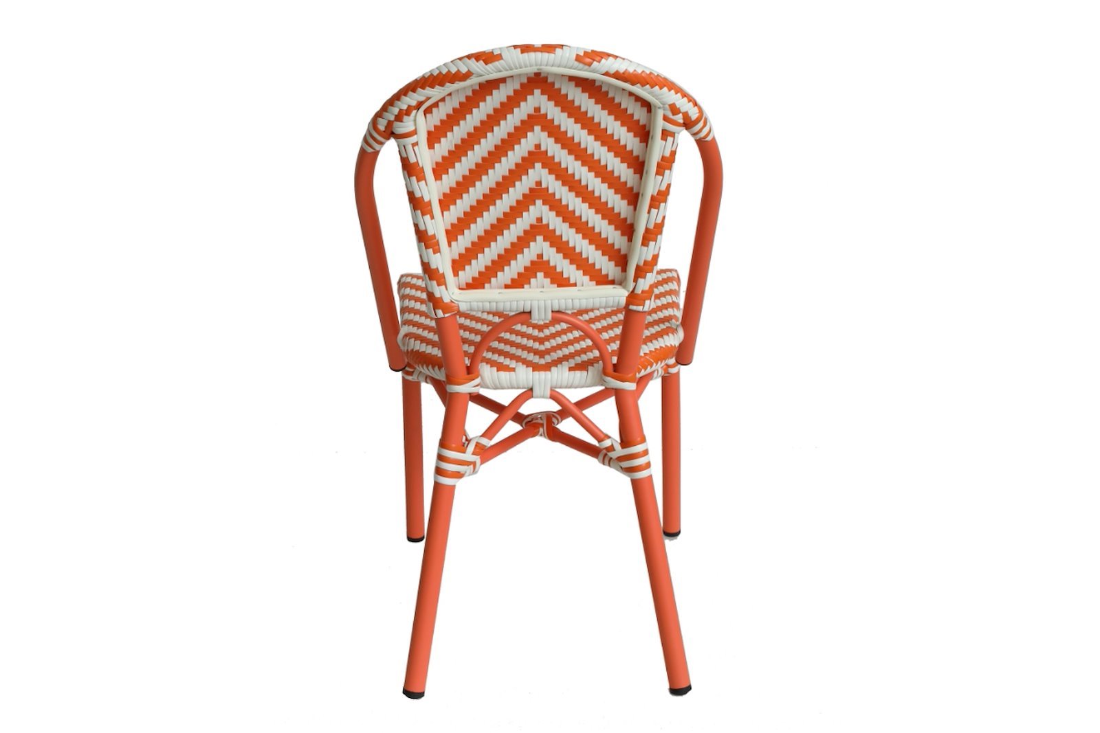 Maemo hagespisestol Oransje og hvit plastflett med oransjelakkert ramme og understell.