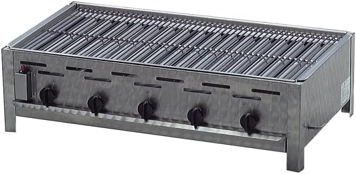 5-flammiger Profi Gasgrill aus Edelstahl, stufenlos regelbar, Gasbräter, Gastrogrill, Gastrobräter mit Gasschlauch und Druckminderer (18,4 kW | verchromter Grillrost)