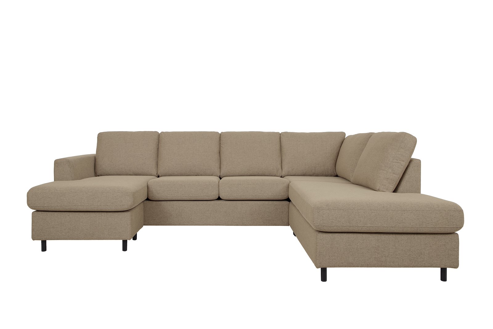 Oslo Plus U-sofa Sjeseong venstre med 2-seter og åpen ende høyre. Tekstil Neve 16 Dark Beige med sorte ben