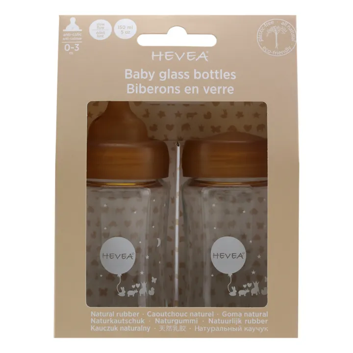 Hevea Biberons en verre à col large Débit lent - Lot de 2