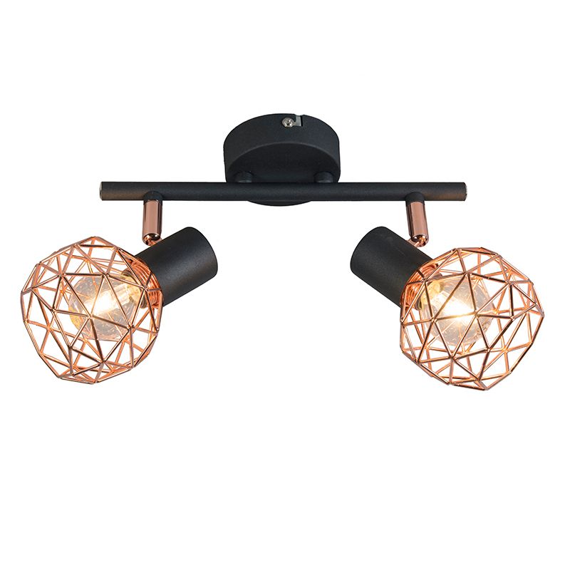 Moderne spot zwart met koper 2-lichts - Mesh
