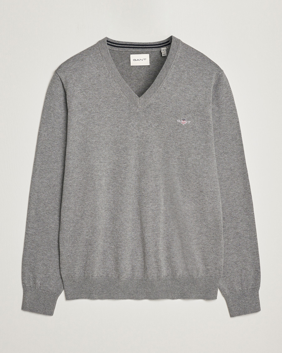 GANT Classic Cotton V-Neck Dark Grey Melange