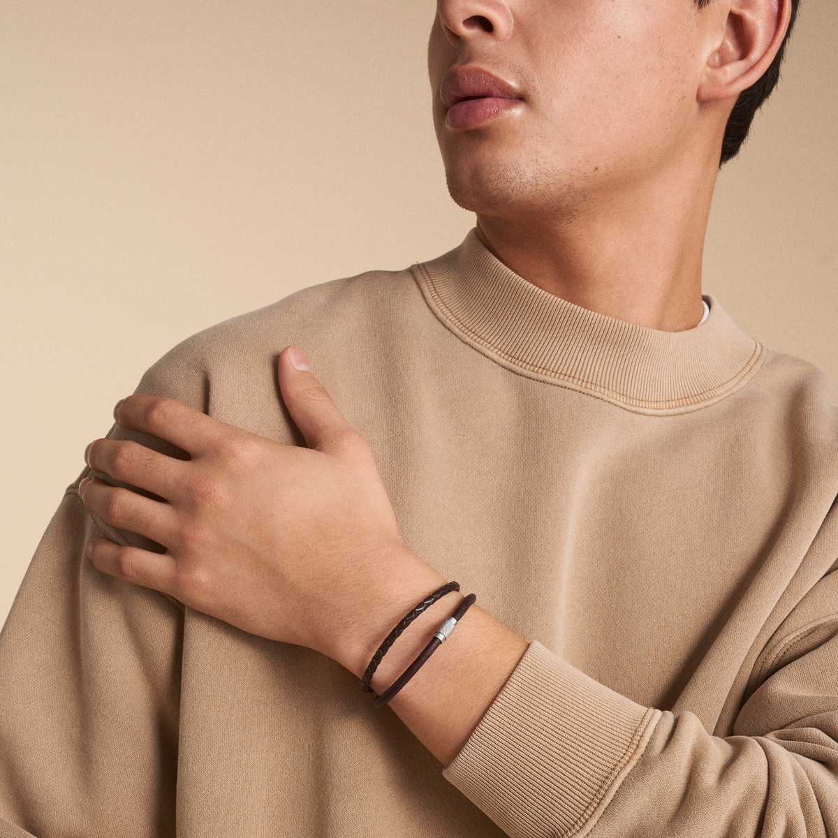 Bracelet FOSSIL acier cuir marron