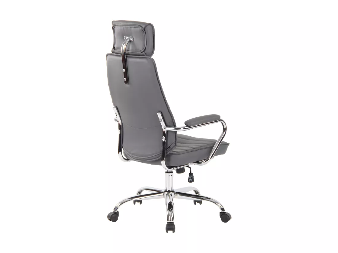 Chaise de bureau - Véritable cuir & Métal chromé - Gris - Rako