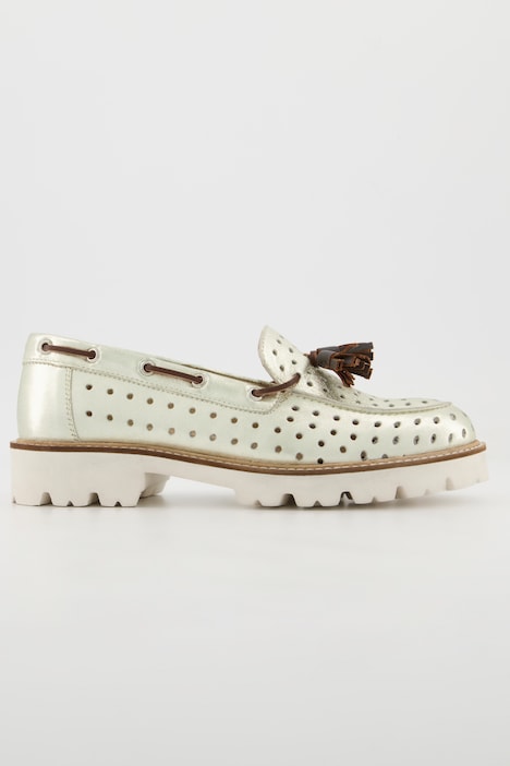 Leder-Loafer, Punktmuster, Quaste, Weite H