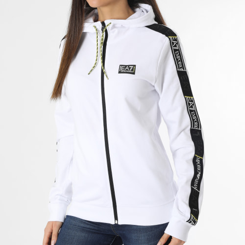 Sweat Capuche Zippé A Bandes Femme 3RPM09 Blanc