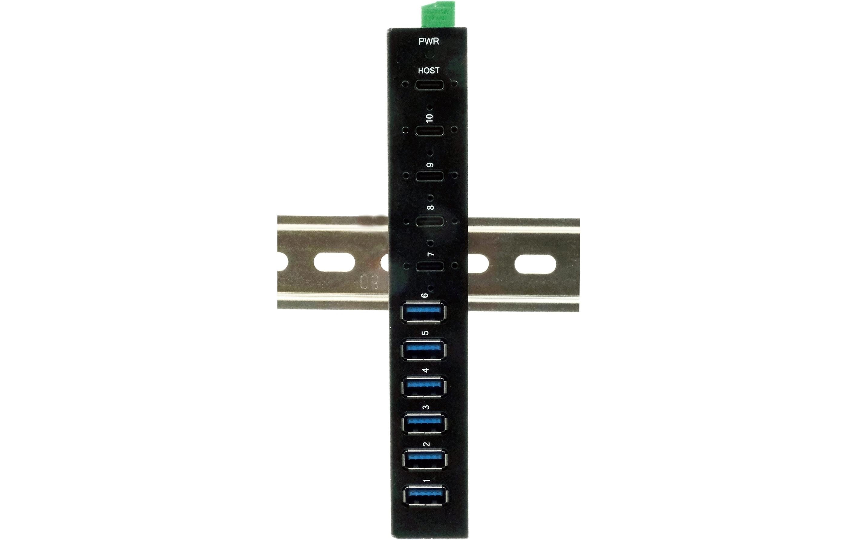 USB-Hub EX-12290HMS<br>10 Port USB 3.2 Gen Metall HUB mit 4x USB-C und 6x USB-A für Tisch, Wand und DIN-Rail Montage
