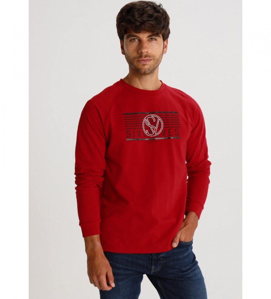 Camiseta vermelha raglan piqué com estampa da Six Valves
