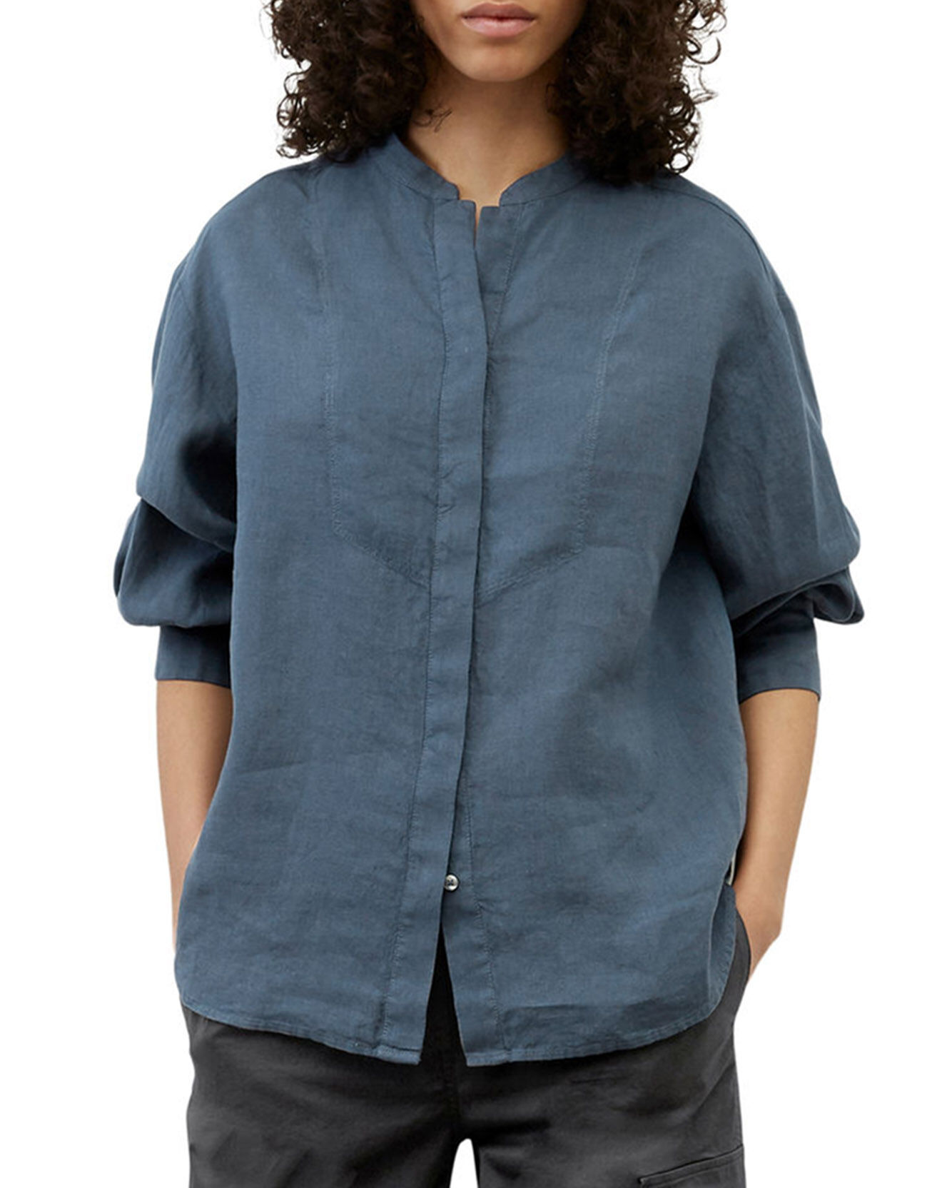 Marc O'Polo Chemise 100% Lin sans manches Col bleu moyen