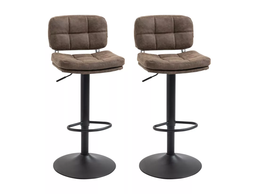 Lot de 2 tabourets de bar Vintage capitonné - pivotant, réglable - repose-pied - revêtement synthétique marron effet vieilli