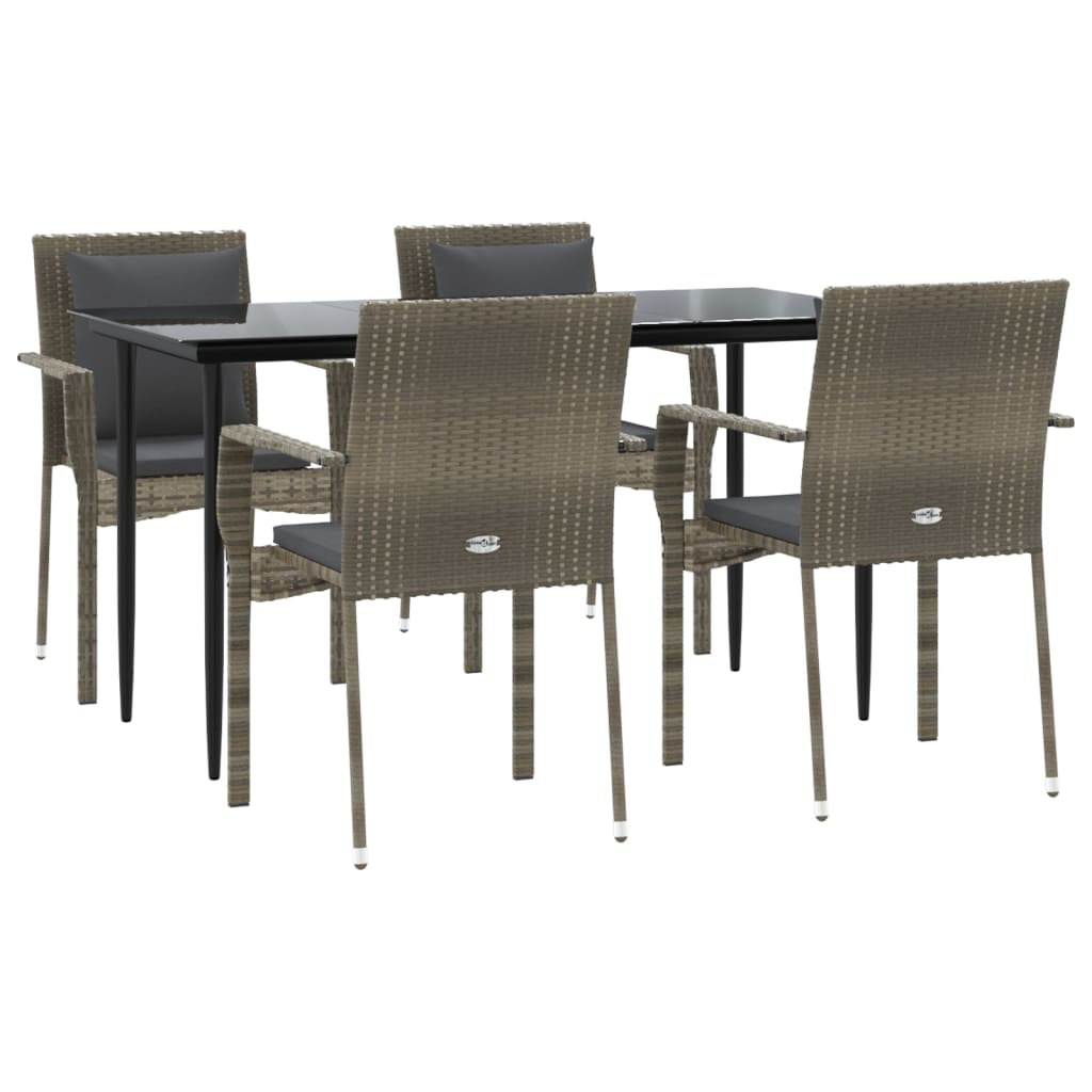 Mobilier à dîner de jardin et coussins 5 pièces noir et gris