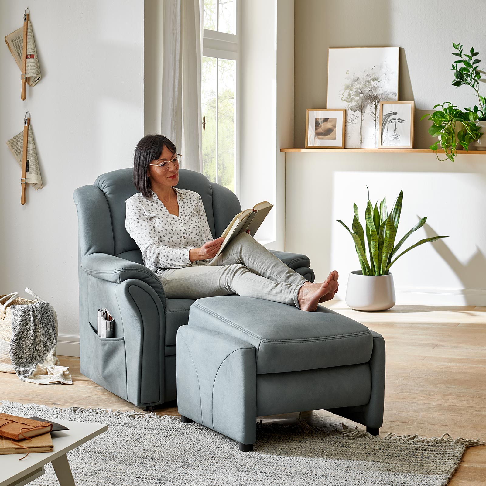 Relaxhocker - grau-blau - Microfaser - verstellbar