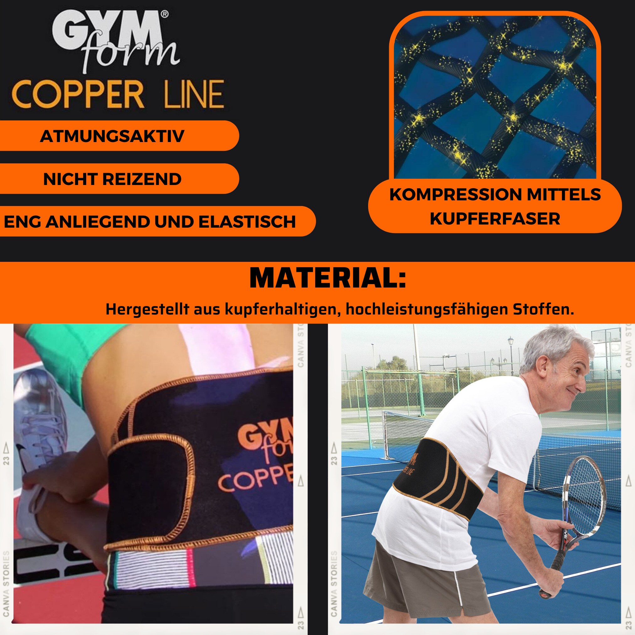 Gymform® Lendenbandage - Rückenbandage - Bandage Rücken Copper Line Back