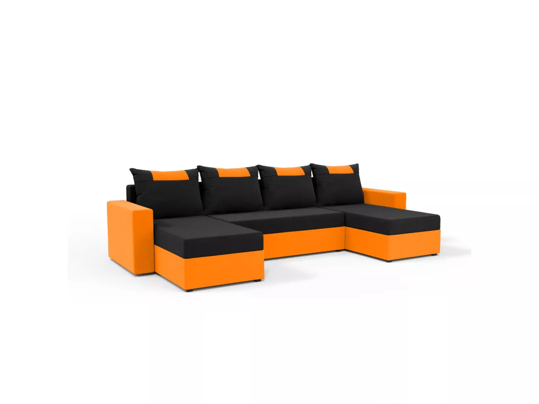 CANAPÉ PANORAMIQUE avec fonction de couchage Susanne jusqu’à 8 places, Noir+Orange