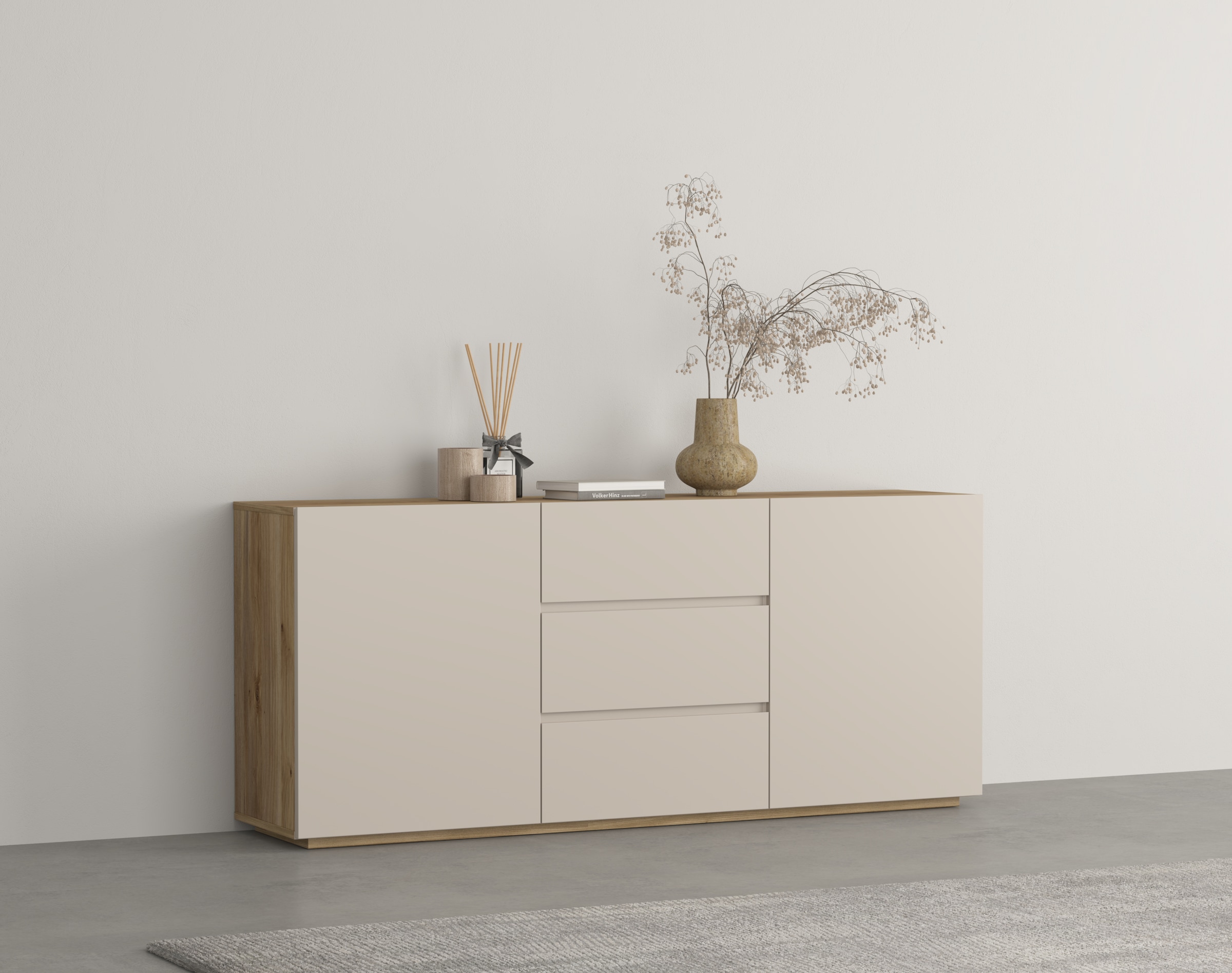 INOSIGN Sideboard »Criss, Breite 150 cm, moderne grifflose Kommode 2Türen/3SK« Schubladenkommode mit viel Stauraum, Einlegeböden verstellbar