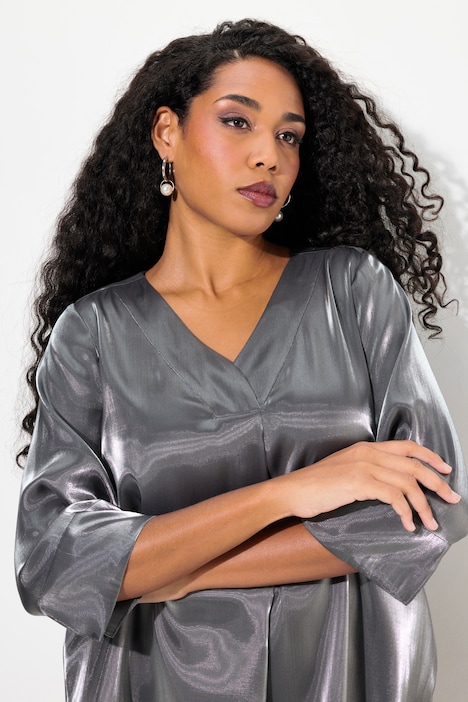 Bluse, A-Linie, Zierfalten, V-Ausschnitt, 3/4-Arm