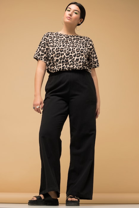 Leinenmix-Hose, Wide Legs, HighWaist, Elastikbund
