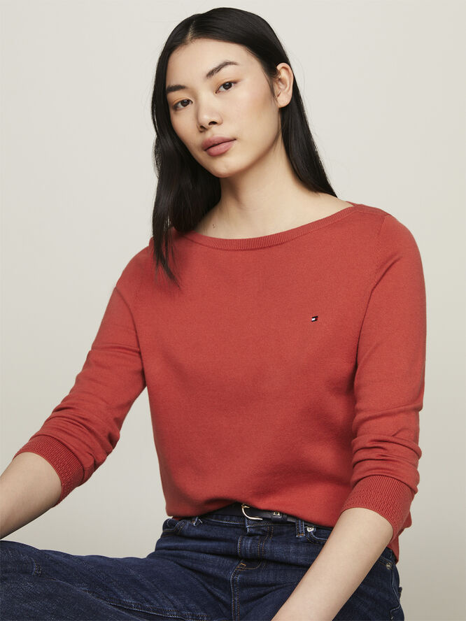 Tommy Hilfiger CO JERSEY STITCH BOAT-NK SWEATER Terra red
