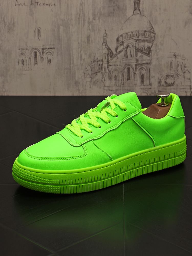 Mr Ozera - Platform Plain Lace-Up Faux Leather Sneakers
