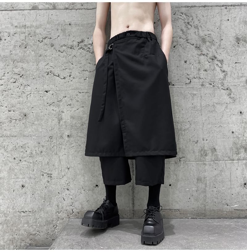 Patow - Hoge taille rok overlay effen crop rechte broek