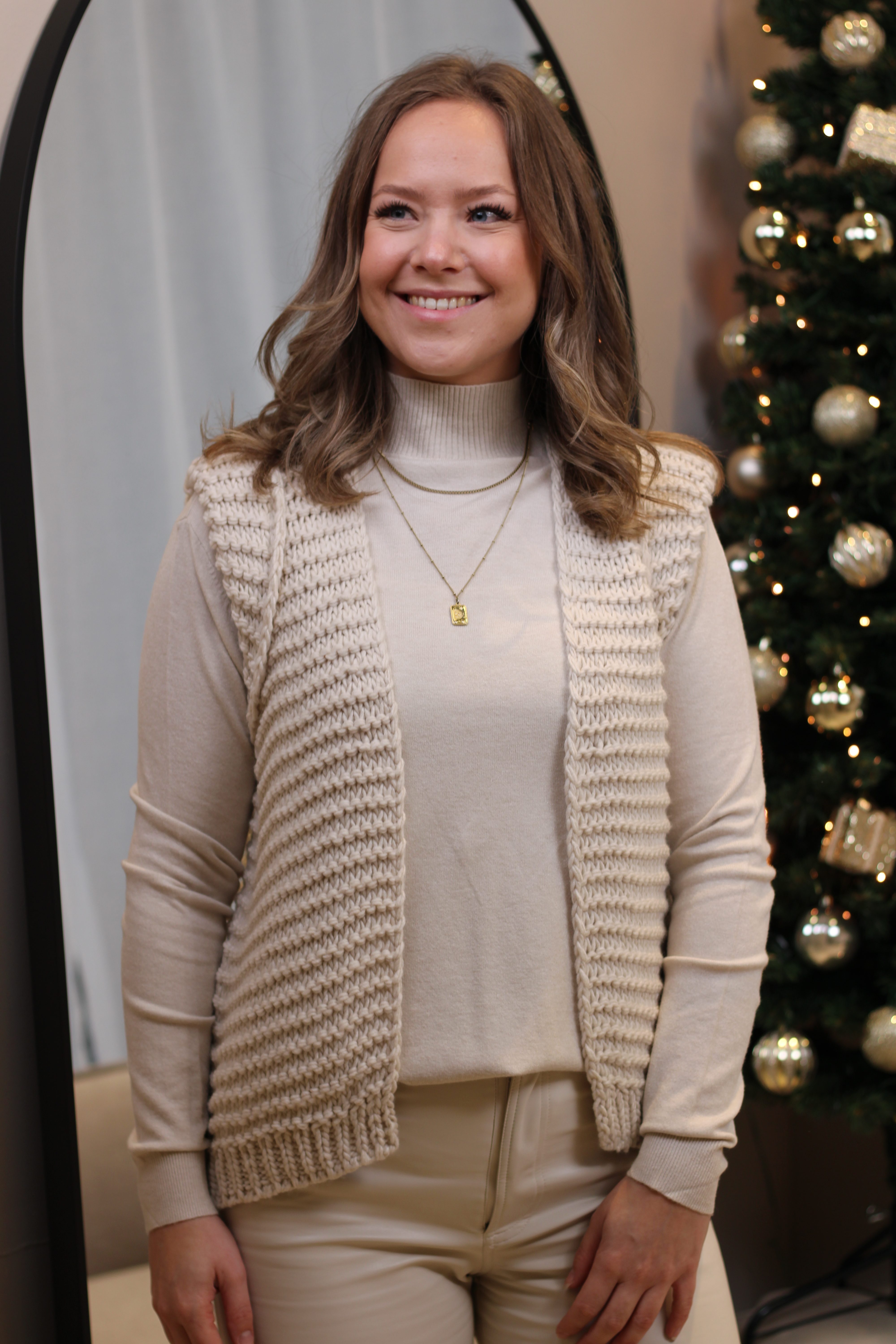 Anika Gebreid Gilet - Ecru