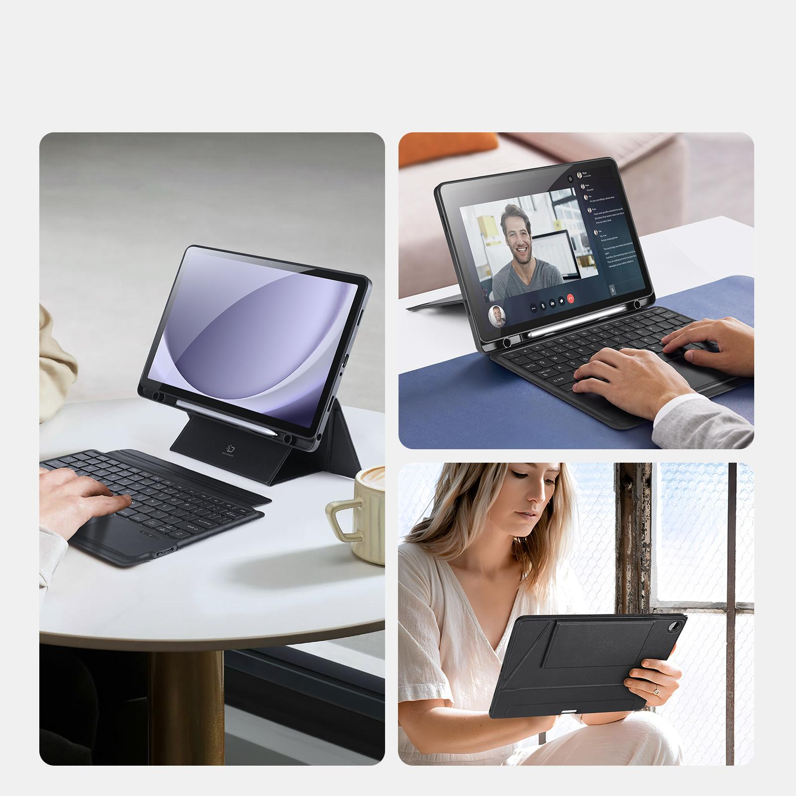 2in1 Samsung Galaxy Tab A9  Plus Leder Tasche Magnetische Bluetooth Tastatur   S-Pen Halterung (QWERTY) - Schwarz