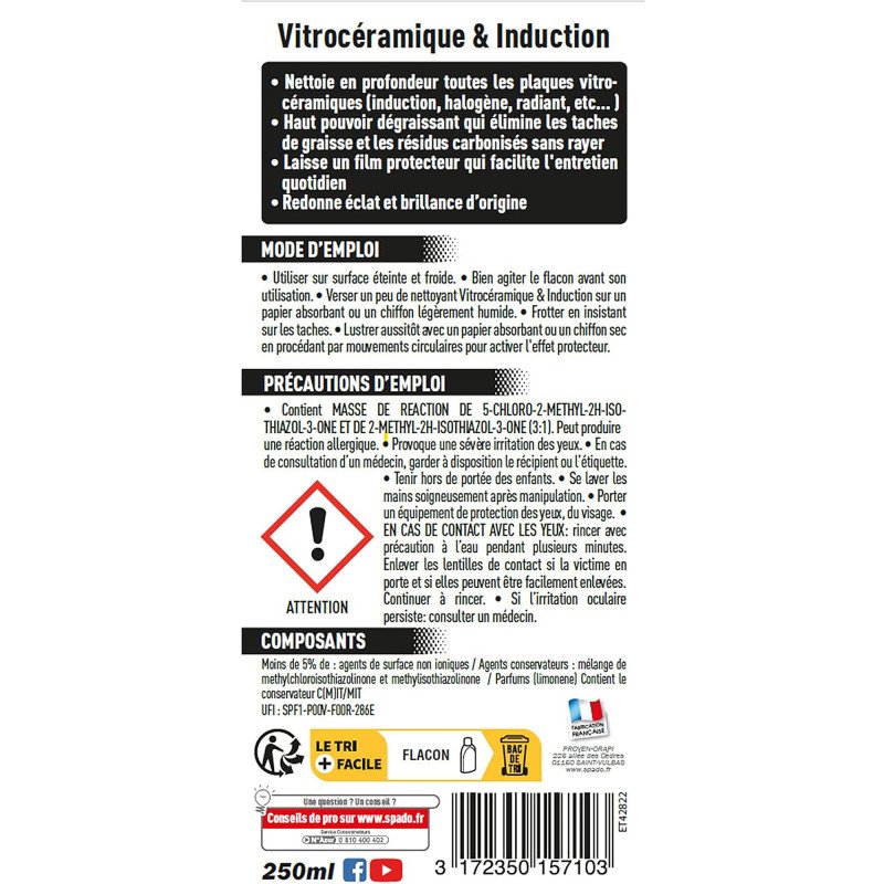Nettoyant plaque vitrocéramique 250 ml