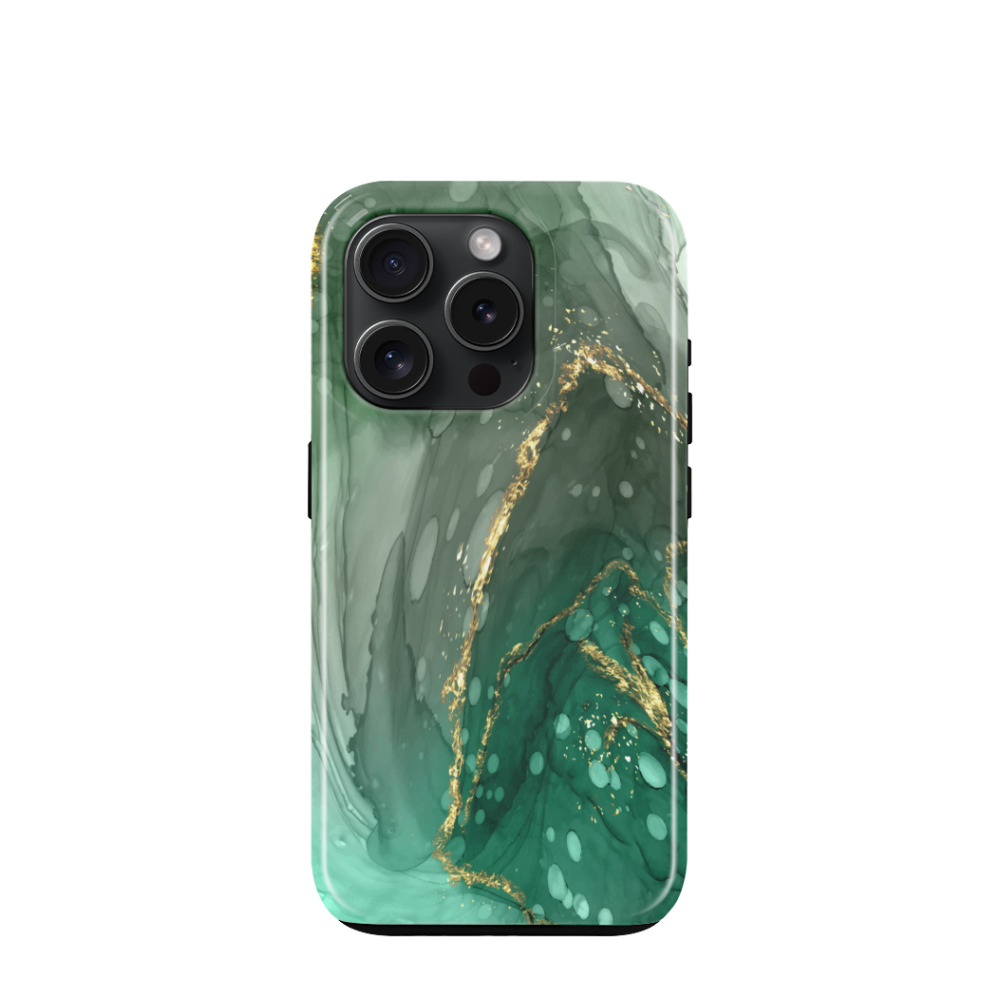 iPhone 15 Pro Hybrid (Kunststoff / Gummi) Hülle Marmor Marble 7 - Grün