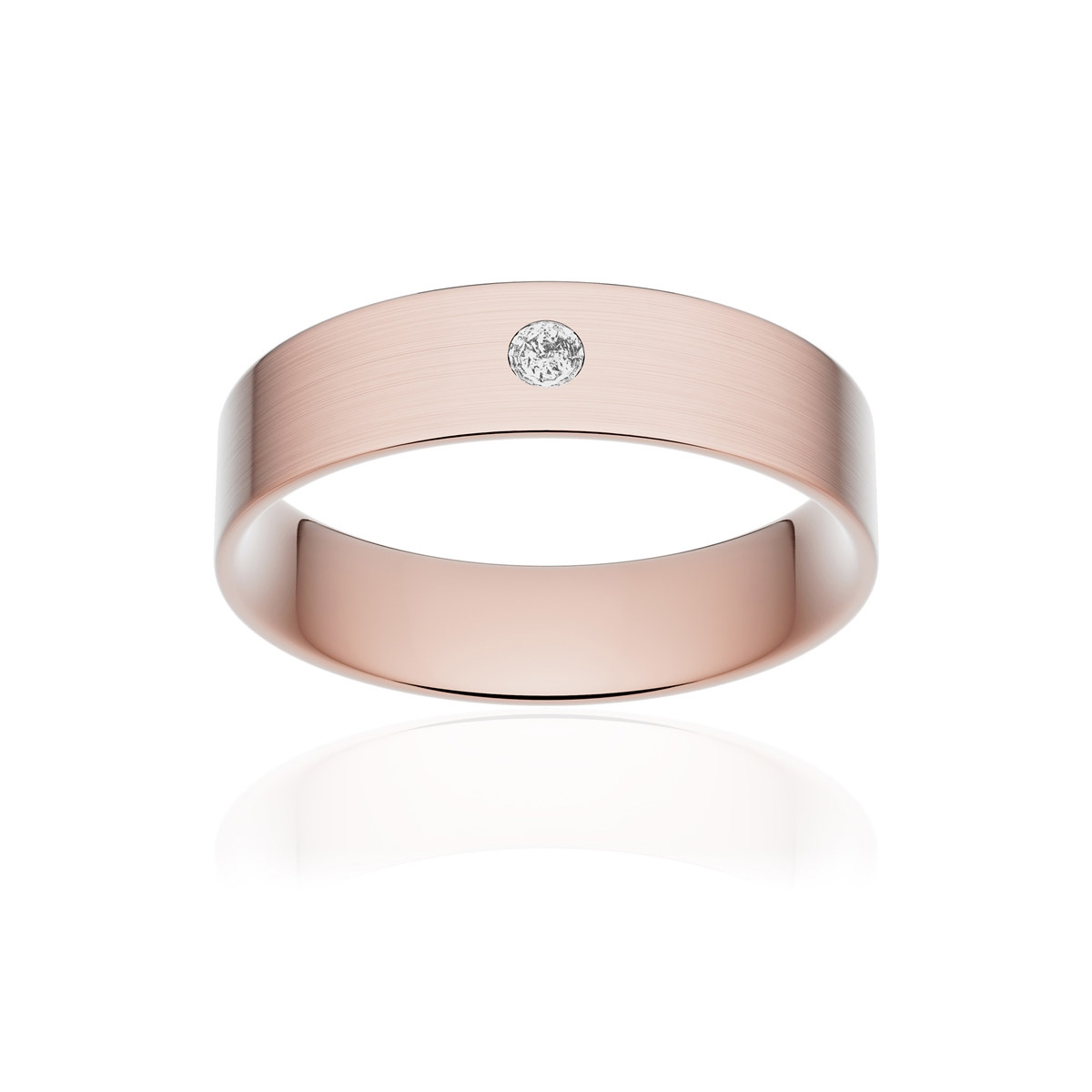 Alliance or 375 rose brossé ruban plat confort 5mm diamant brillant