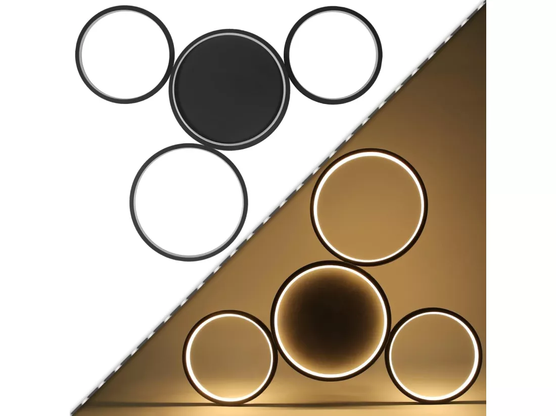 NETTLIFE Plafonnier LED Salon Noir Chaud 29 W Moderne avec 4 Anneaux Lampe Design Lampe de Chambre Décorative pour Chambre d'enfant Cuisine