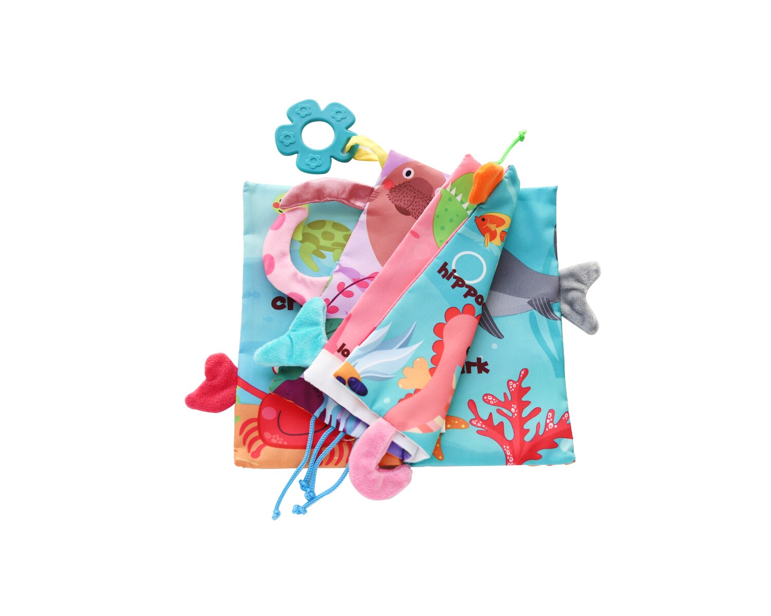 Kikkaboo Baby Stoffbuch Beißring 10 Seiten Lehrbuch bunt Tiere 3D-Tierschwänze blau