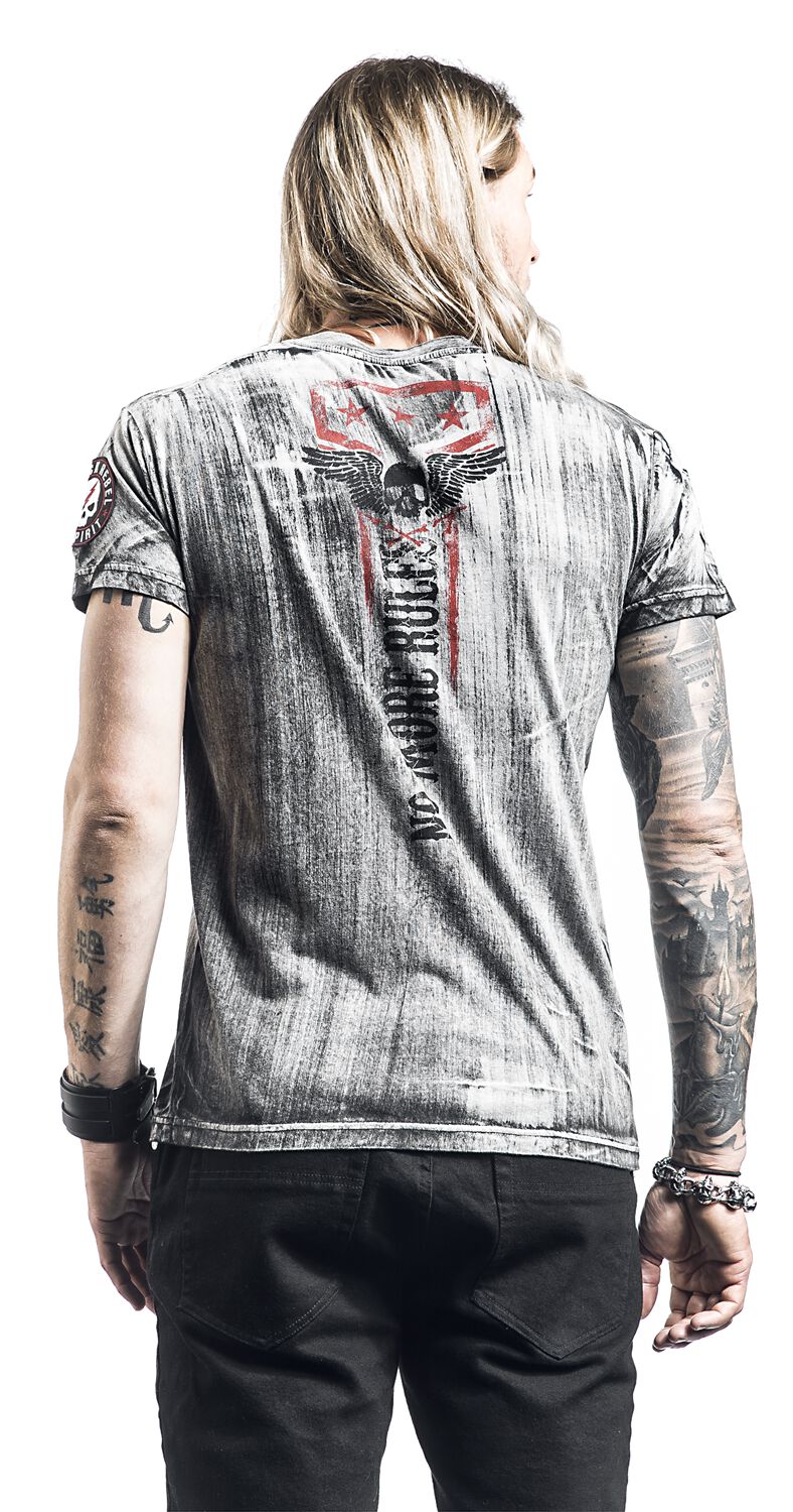 T-Shirt Gris Col En V & Imprimé | Rock Rebel by EMP T-Shirt Manches courtes