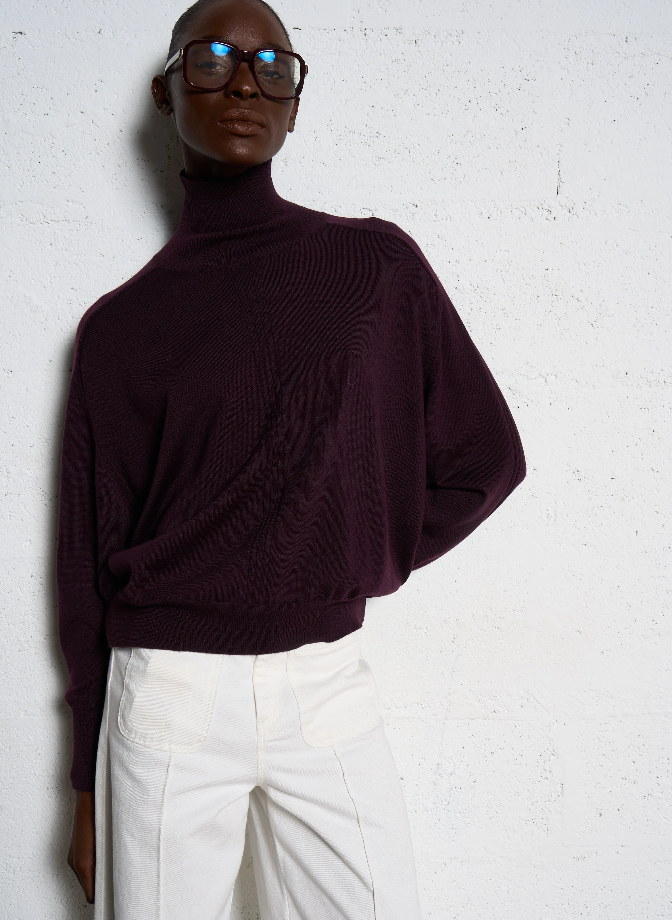 NORD - Pull ample à col montant en laine | Violet