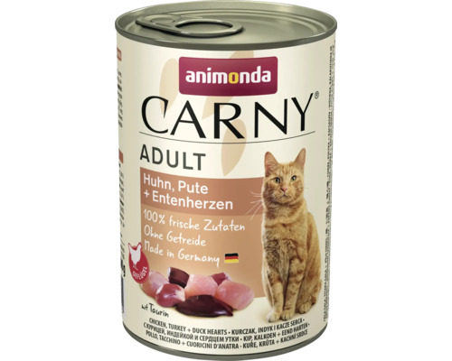 Animonda Carny Adult natvoer voor katten, kip, kalkoen & eendenharten, 400 g