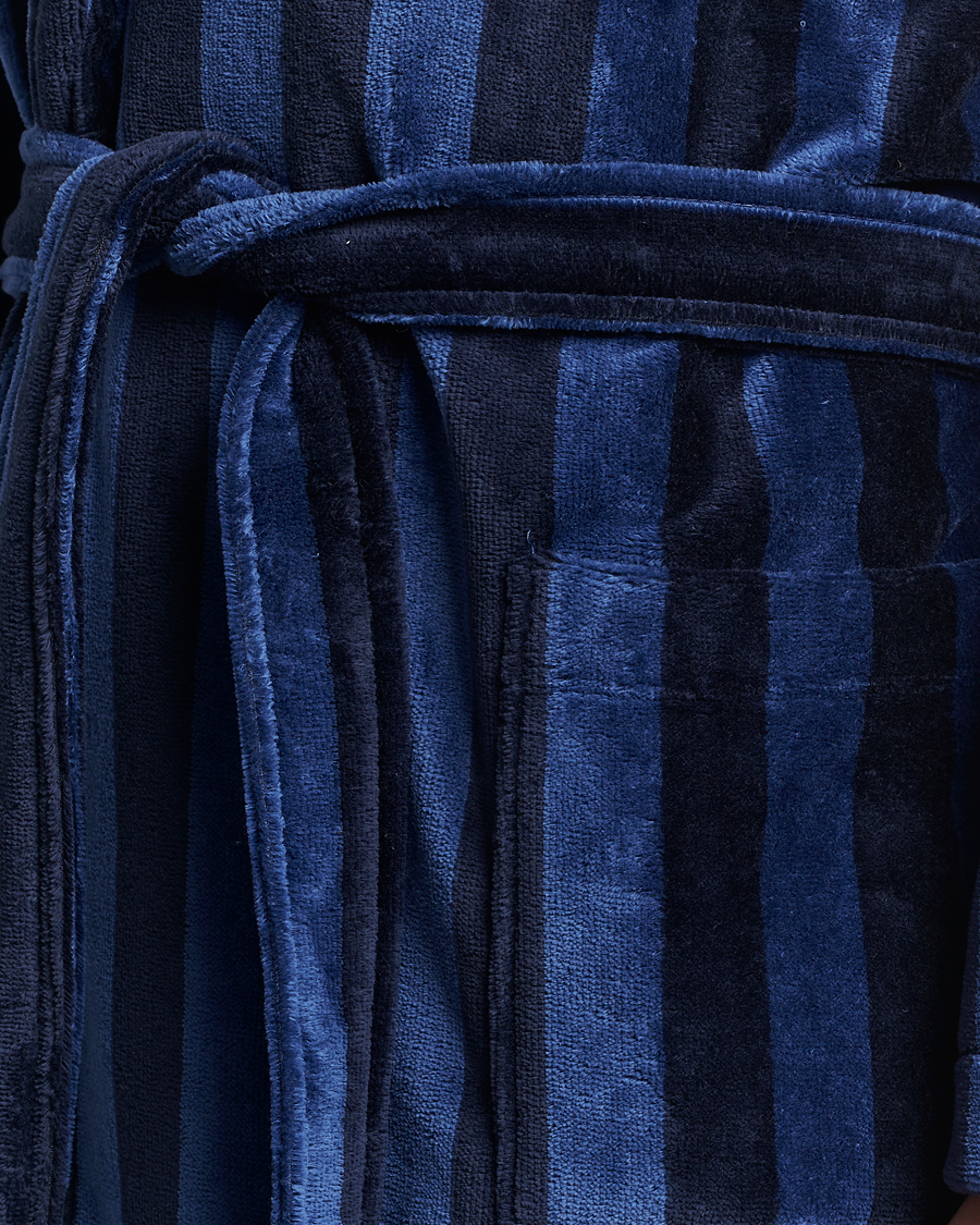 Derek Rose Striped Cotton Velour Gown Navy