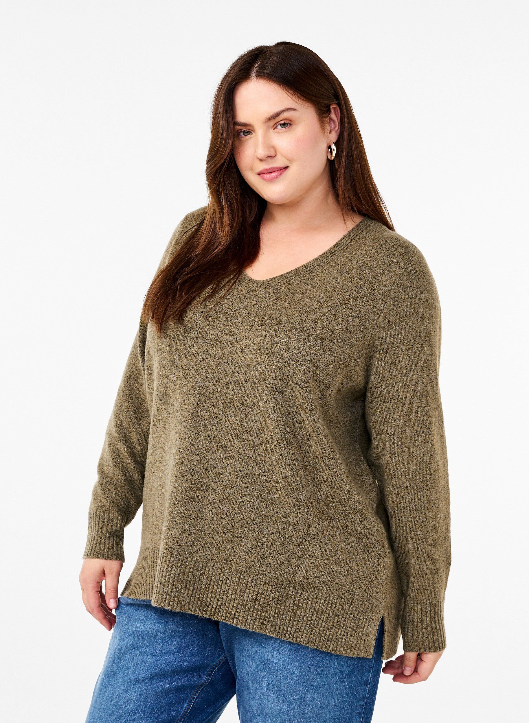 Strikbluse med v-hals