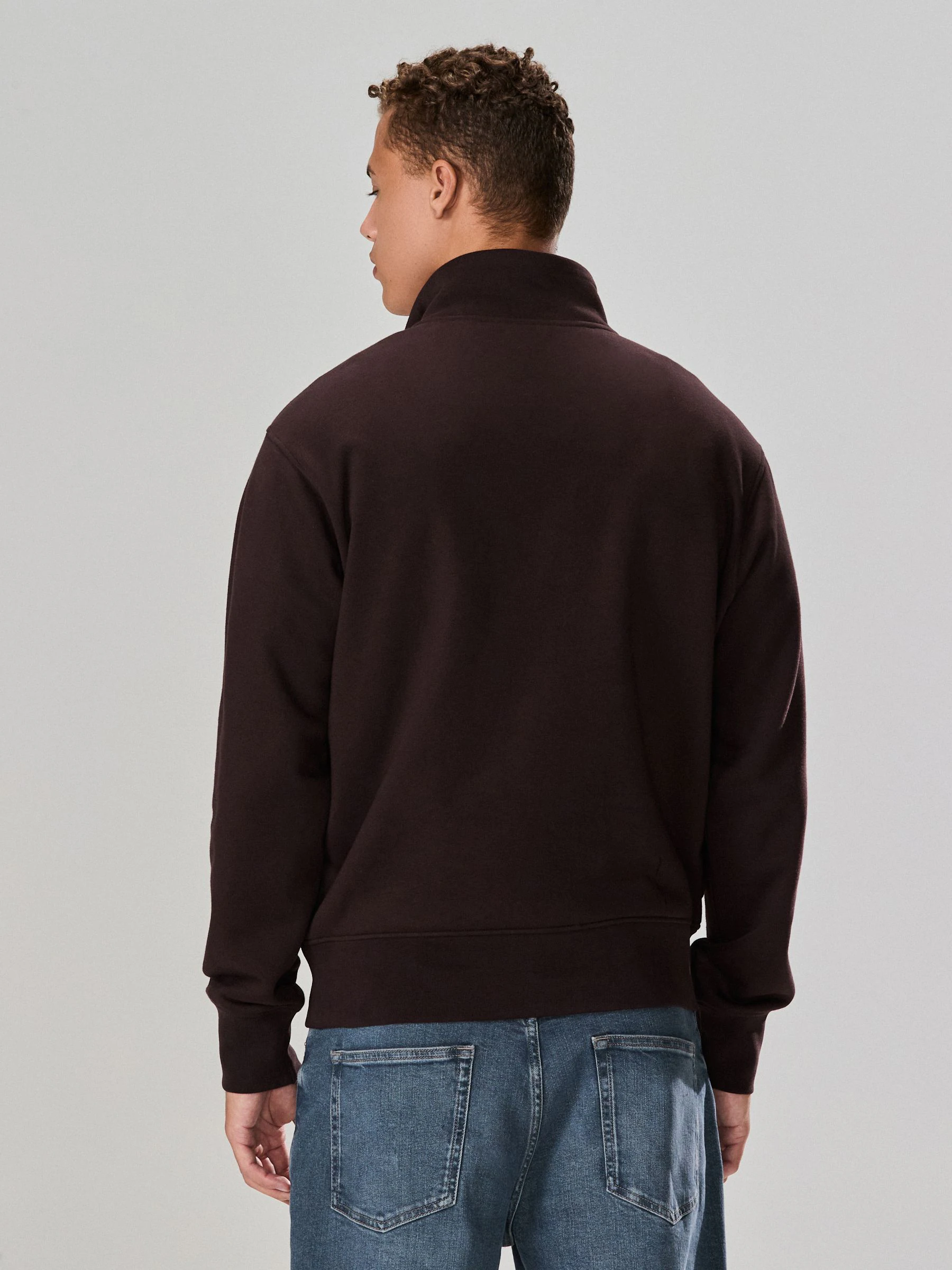 Chocoladebruin - Kwartrits - Sweatshirt van jersey met hoog katoengehalte