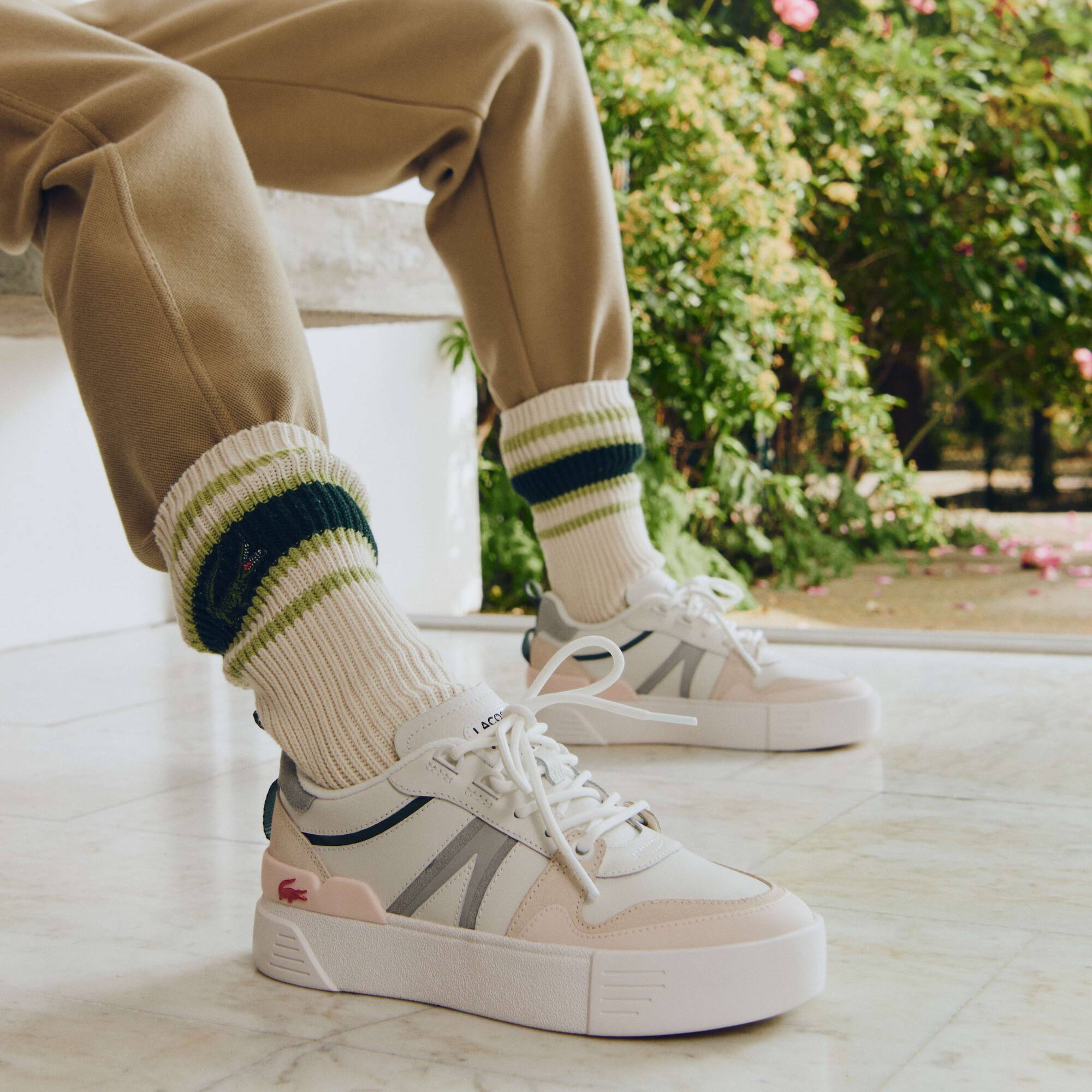 Sneakers L002 femme en cuir et mesh Sneakers - Blanc - Lacoste - Femme