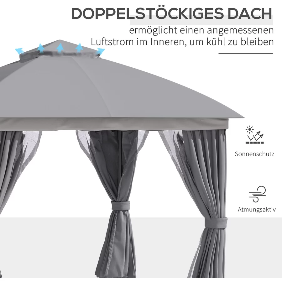 Outsunny Pavillon mit Doppeldach grau