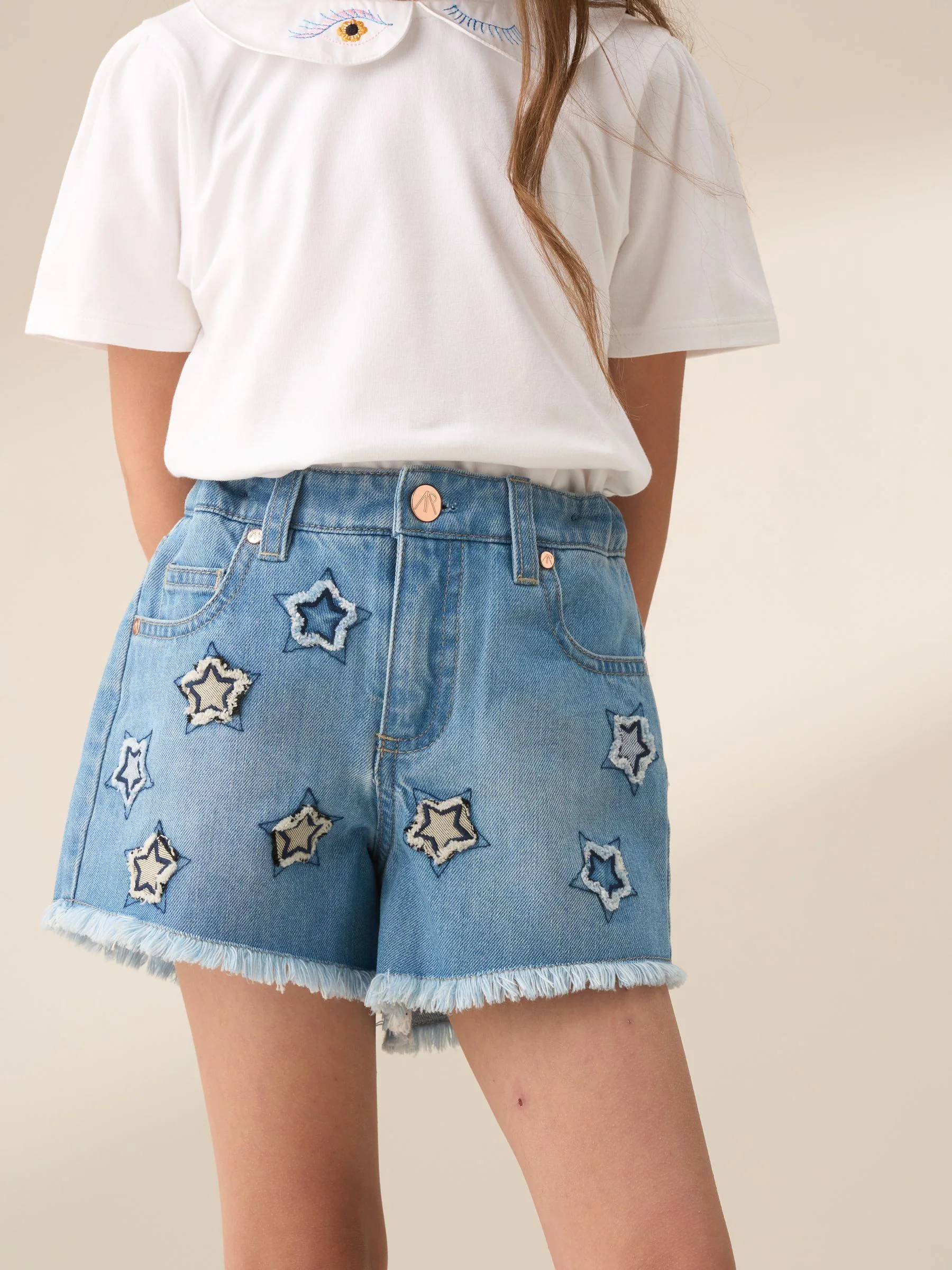 Angel & Rocket Nina Star Applique 100% Cotton Denim Shorts
