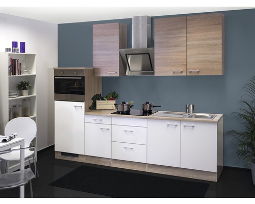 Flex Well keukenblok met apparatuur Samoa 270 cm wit sonoma eiken mat gedemonteerde variant omkeerbaar 00011197
