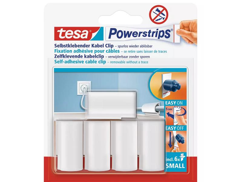 tesa Kabelclips-Set Powerstrips, 3er Pack Selbstklebende Kabelclips zur Fixierung von Kabeln, 3x 5 Kabelclips