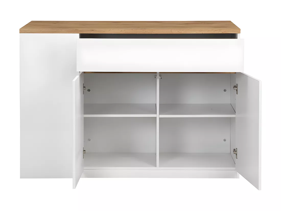 Ilot central de cuisine avec rangements - Blanc et Naturel - MEILI