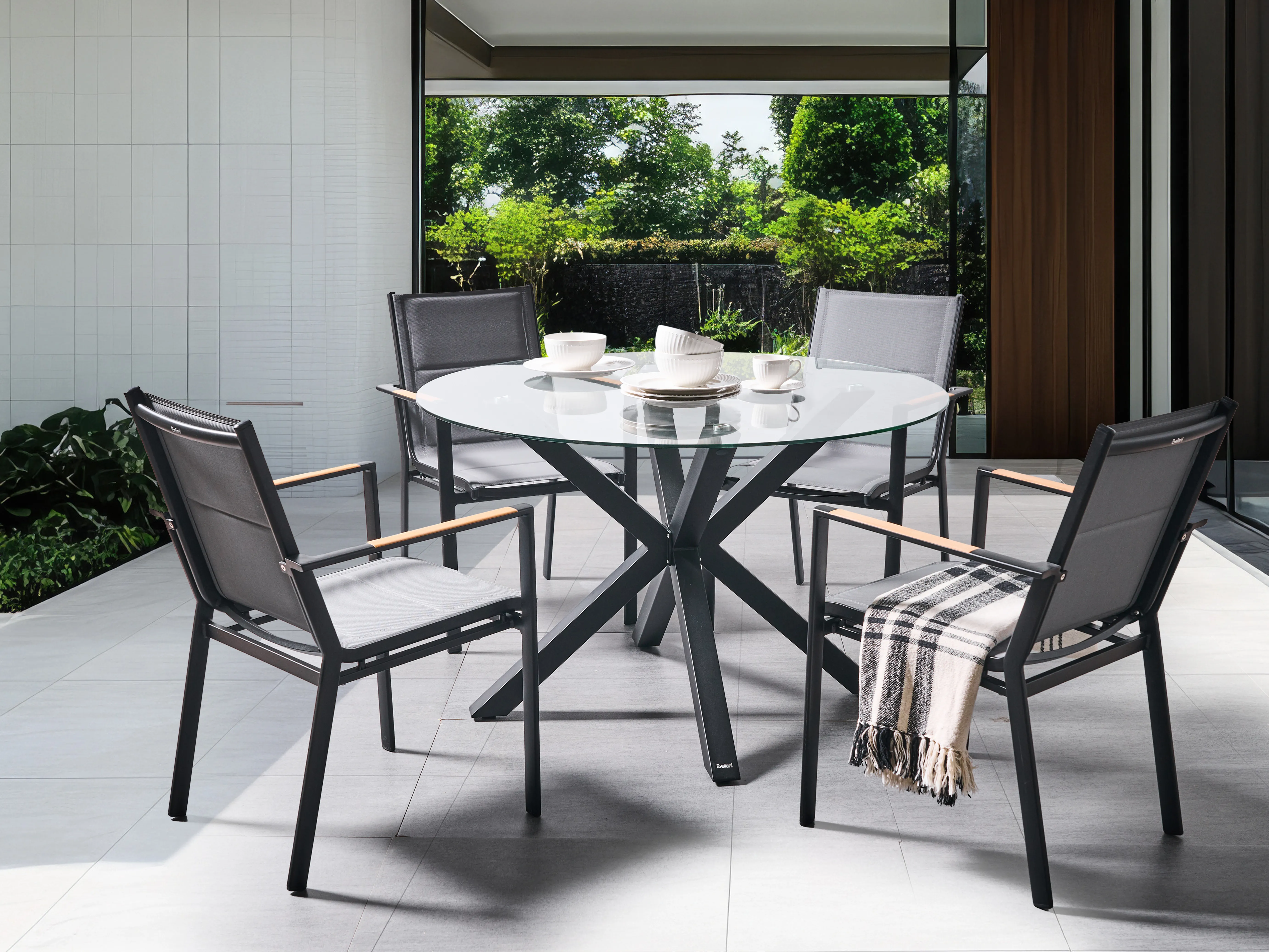 Tuin eettafel MALETTO 120 cm 120 cm Glas Zwart