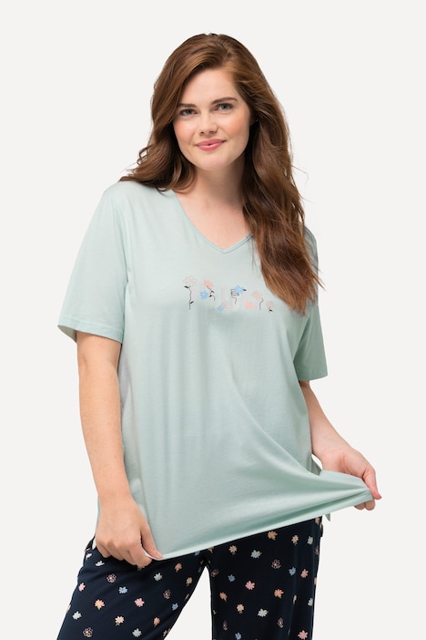 Schlafanzug-Shirt, V-Ausschnitt, Halbarm, Biobaumwolle