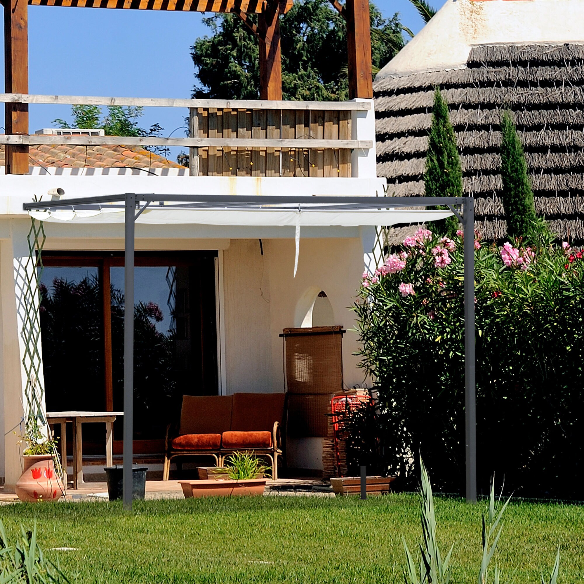 Outsunny Pergola mit Stoffdach weiß 40L x 50B x 90H cm
