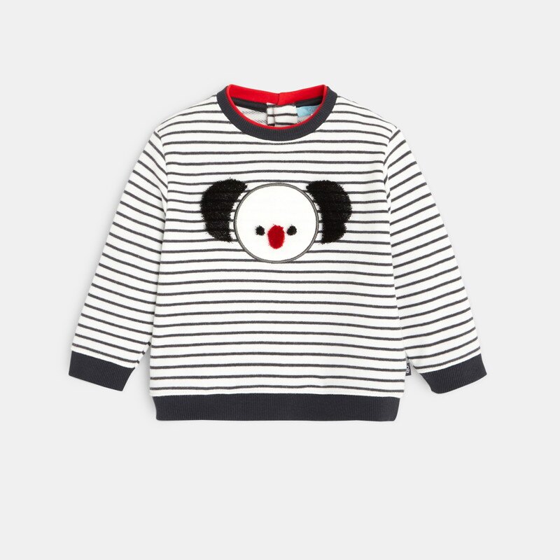 Sweat rayé molleton coton bio à motif panda gris bébé garçon Gris ou noir
