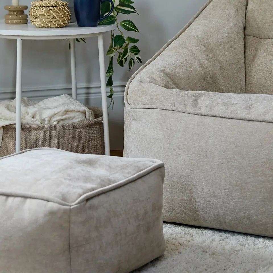 icon Zitzak en Poef Natalia - Chenille Zitzak Fauteuil - Beige