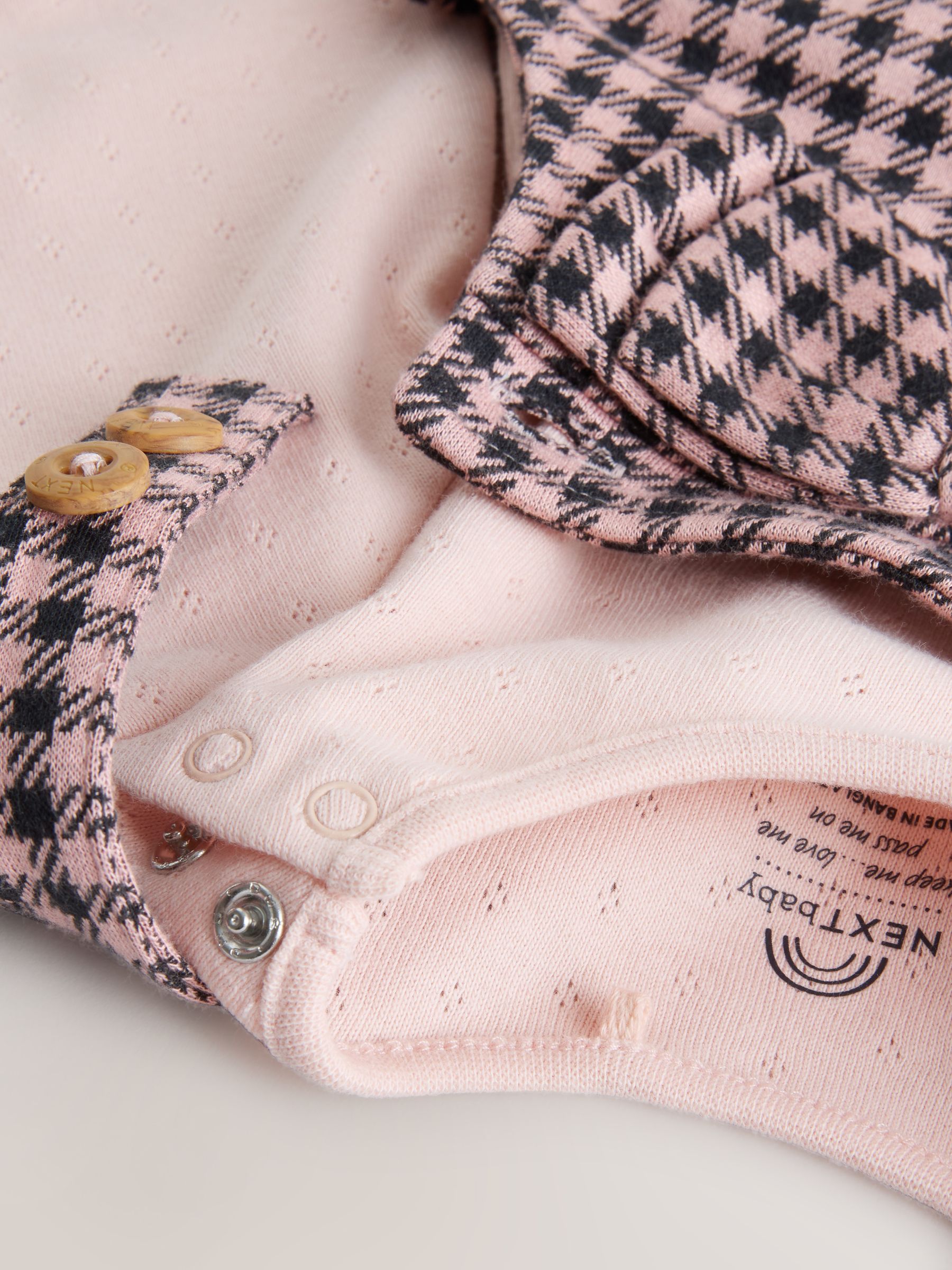 Pink / Chocolate Gingham - Baby 2 -delige set van bodysuit met lange mouwen en bretelbroeken (0mnd -2jr)